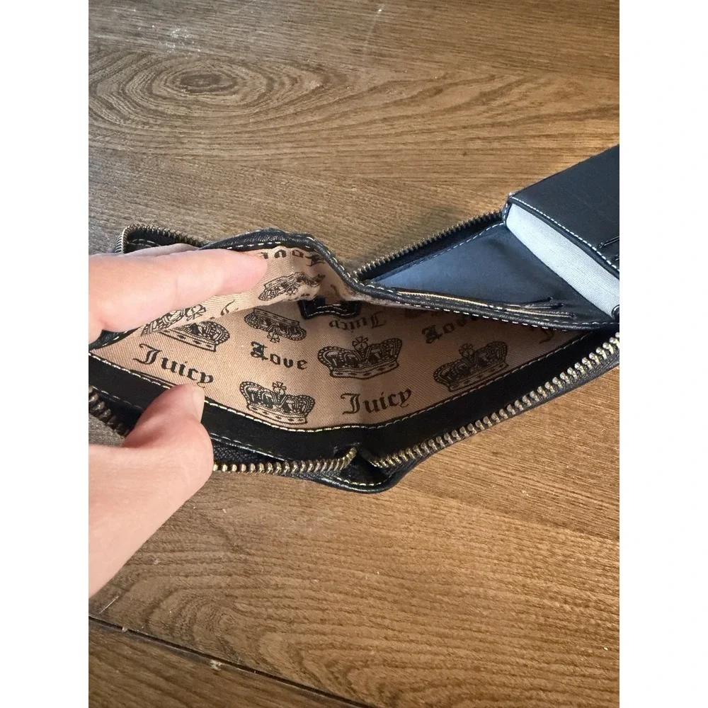 Vintage Y2K Juicy Couture Velour Scottie Dog Zip Wallet Mad Money Princess Black